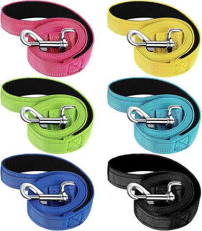 6 Pack 5 ft Nylon Dog Training Leashes Bulk for Medium and Large Dogs Heavy Duty Padded Handle Puppy Leash Traction Rope for Walking, Play, Camping