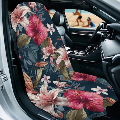 SEANATIVE Car Seat Cover Car Towel - Washable Sweat Protector for Workout, Sports Towel Cushion Cover, Women Men Dogs' Universal Seat Covers for Cars Trucks SUV, Hibiscus Flowers Print