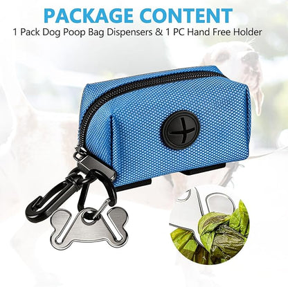 Dog Waste Bag Dispenser Pet Poop Bags Holder for Doggie Waste Bags Dispensers Soft Fabric Zipper Small Doggy Puppy Pouch for Leash Accessory Attachment with Carrier,Blue