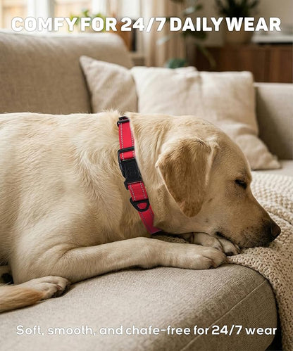TagME Reflective Nylon Dog Collars, Adjustable Classic Pet Collar with Quick Release Buckle for Large Dogs, Black, 1.0" Width
