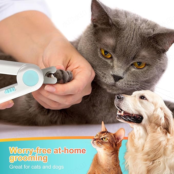 Dog/Cat Nail Clippers with Light - Safe Trimming for Cats & Dogs, Illuminates Quick to Prevent Overcutting, Includes Nail File for Thick Nails