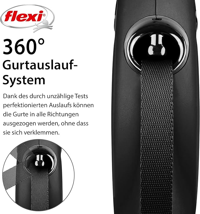 FLEXI New Classic Tape Retractable Dog Leash for Large Dogs Upto 110 lbs. – 26 ft., Black | Tangle Free Pet Walking Leash with One-Handed Brake, Pause, Lock|German Quality Product