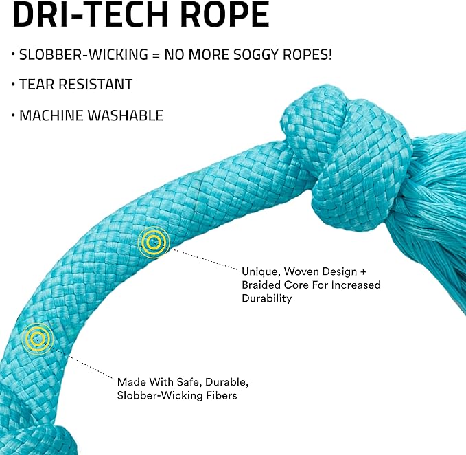 Playology Dog Toys | Dri-Tech Rope Toy Tug of War Rope for Aggressive Chewers | Small Peanut Butter Scented Toy - Easy to Clean and Made from Non Toxic Materials