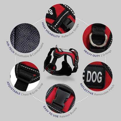 ActiveDogs No Pull Harness - Adjustable Service Dog Harness for Small Dogs with Control Handle, ID Window, D-Rings & Reflective Padding - Red, 19"-25"