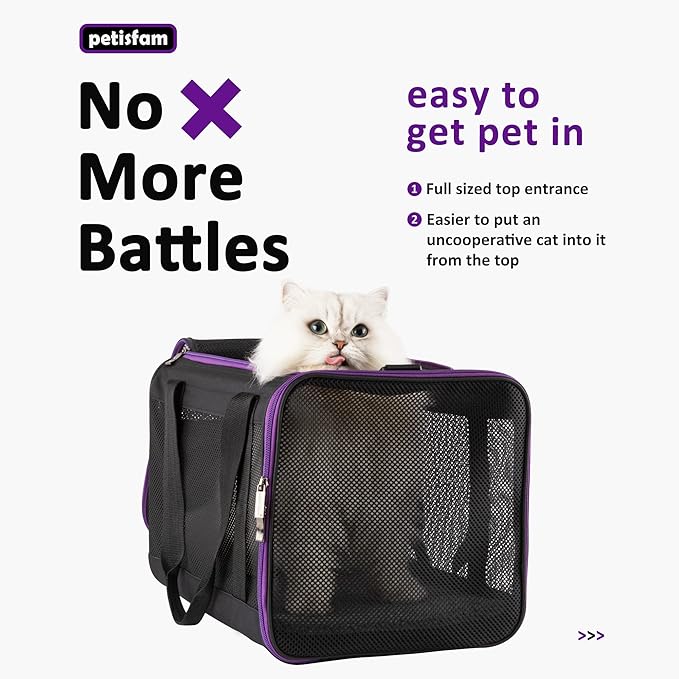 petisfam Soft Pet Carrier for Large and Medium Cats, 2 Kitties, Small Dogs. Easy to Get Cat in, Great for Cats that Don't Like Carriers (Black)