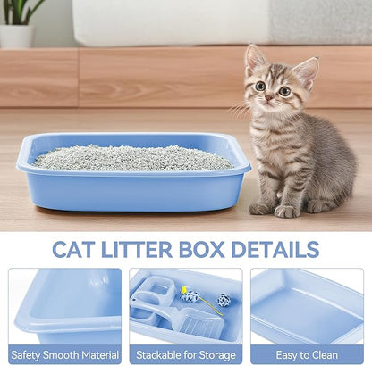 PAWISE Cat Litter Box Set, Small Cat Kitten Starter Kit, Includes Cats Toilet Kitten Litter Pan with Litter Scoop, Double Dish Cat Bowl, Kittens Mouse and Ball Toy