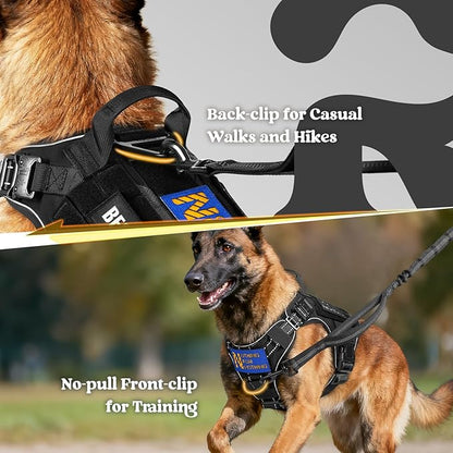 rabbitgoo Tactical Dog Harness for Large Dogs, No Pull Upgraded Reflective Heavy Duty Molle Vest with Handle, Adjustable Military Service Dog Vest for Walking Hiking Training, Black, XL