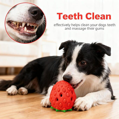 Strawberry Chew Toy for Dogs, Natural Rubber Balls for Aggressive Chews, Cleans Teeth and Gums, Treat Food Dispensing Toys, Indestructible Dog Toys, Toy for Dog Interactive