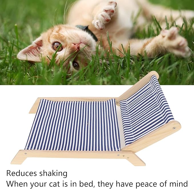 Cat Hammock Cat Bed Prevent Shaking Wooden Frame Swing Chair Kitten Raised Bed with Scratcher for All Seasons (Beach Lounge Chair)