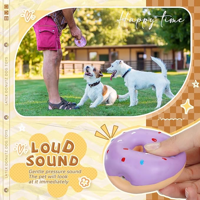 16 Pcs Latex Squeaky Dog Toys Donut Small Dogs Squeaky Chew Toys for Aggressive Chewers Soft Interactive Fetch Play No Stuffing Durable Teething Items for Small Puppy