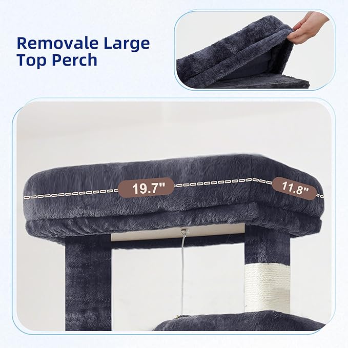 Cat Tree for Large Cats, 78.7"(200cm) Tall Cat Tower for Indoor Cats Multiple Cats with Large Top Perch, Cat Condo, Cat Hammcok, Cat Scratching Post, Dark Gray GCT031G