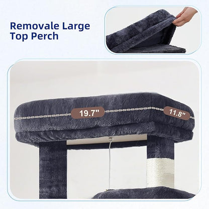 Cat Tree for Large Cats, 78.7"(200cm) Tall Cat Tower for Indoor Cats Multiple Cats with Large Top Perch, Cat Condo, Cat Hammcok, Cat Scratching Post, Dark Gray GCT031G