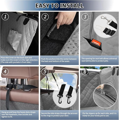 PureFit Dog Car Seat Cover for Back Seat, 100% Waterproof Dog Car Hammock with Storage Pocket, Pet Back Seat Covers Scratch Proof Nonslip Seat Protector for Cars Trucks and SUVs - Grey, Large