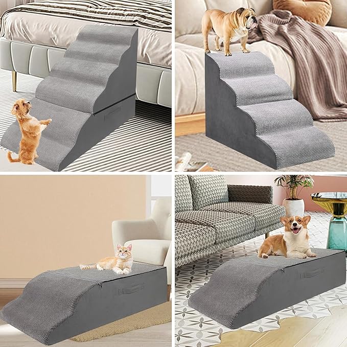 30" Pet Stairs for High Beds up to 36 Inches, No Assembly Foam Dog Steps with Non-Slip Surface, Lightweight Cat Ramp Ladder for Bedroom, Living Room, Cars