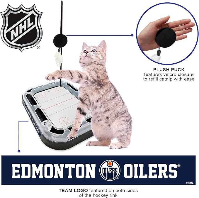 Pets First 5-in-1 NHL Edmonton Oilers Hockey Field Cat Scratcher Toy with Interactive Cat Ball Bell in Tracks