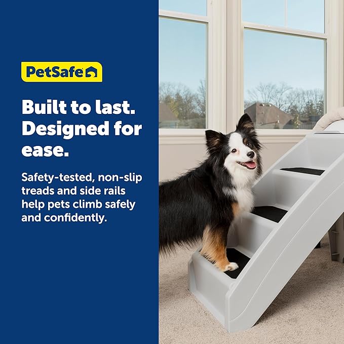 PetSafe CozyUp Folding Dog Stairs, Portable Indoor/Outdoor Pet Steps for Bed & Couch, Grey, 25 Inch