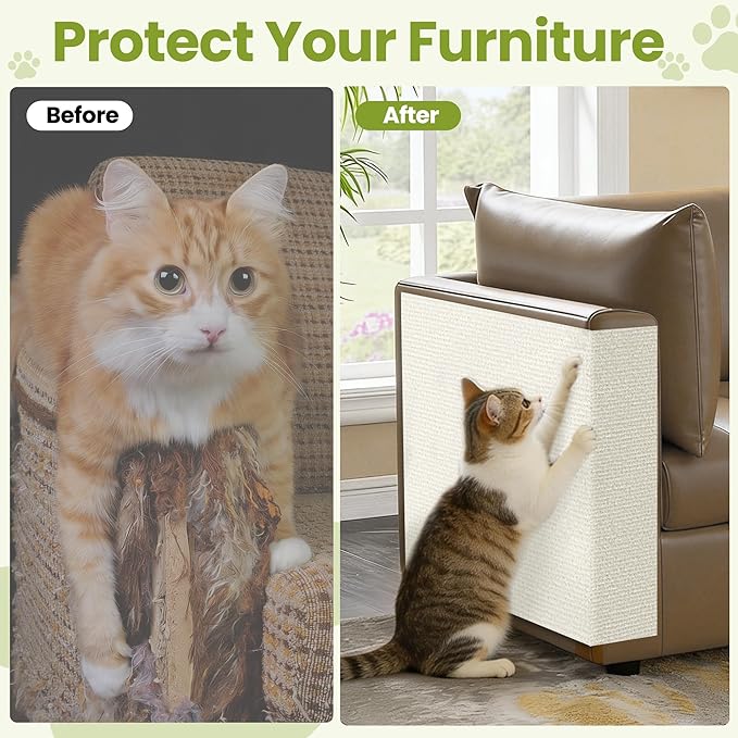 Cat Scratch Couch Furniture Protector, 78.7" x 15.8" Cat Scratcher Pad Deterrent from Cats Claws Scratching, DIY Sisal Carpet Cat Proof Couch Cover Replacement for Indoor Sofa, Wall, Door, Beige