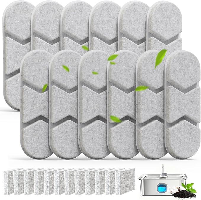 12 Packs Large Dogs Water Fountain Filters Specifically For The Models DYSJ01/FW120/WF160 With Capacities Of 4.2Gal/16L And 410oz/3.2Gal/12L Design And Production (12 Filters&12 Sponges)