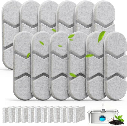 12 Packs Large Dogs Water Fountain Filters Specifically For The Models DYSJ01/FW120/WF160 With Capacities Of 4.2Gal/16L And 410oz/3.2Gal/12L Design And Production (12 Filters&12 Sponges)