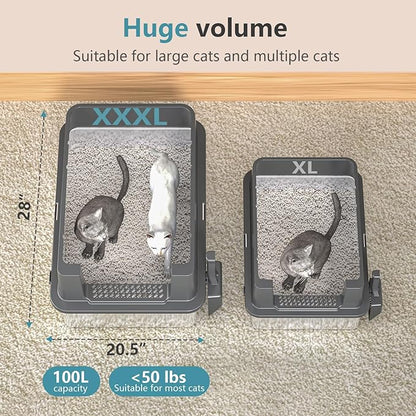 XXXL Extra Large Stainless Steel Litter Box with Lid, 28" L x 20.5" W x 17" H Covered Stainless Steel Litter Box, Multiple Natural Activated Carbon Filter Bags, Non-Sticky, Anti-Leakage, Easy to Clean