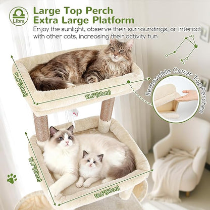 Globlazer Heavy Duty Cat Tree 78 inch Sturdy Cat Tower for 20lbs Large Adult Cats, Symmetrical Aesthetic Big Cat Tree with Extra Large Platform, 2 Scratching Boards, Z78, Beige