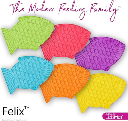 Lickimat Casper & Felix, Fish-Shaped Cat Slow Feeders Lick Mat, Boredom Anxiety Reducer; Perfect for Food, Treats and Anxiety Reduction. (Green & Orange)
