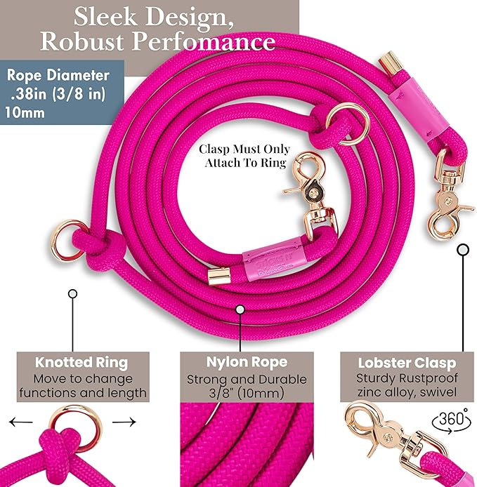Hands Free Dog Leash, Waist Leash for Dog Walking, Crossbody, Multifunctional, Dog Lead, Running, 2 Dogs, Dual Handle, Dog Training, Adjustable Lead 4.3ft - 7.5ft, 3/8" (10mm) Diameter.
