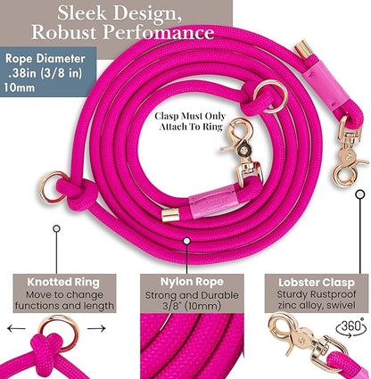Hands Free Dog Leash, Waist Leash for Dog Walking, Crossbody, Multifunctional, Dog Lead, Running, 2 Dogs, Dual Handle, Dog Training, Adjustable Lead 4.3ft - 7.5ft, 3/8" (10mm) Diameter.