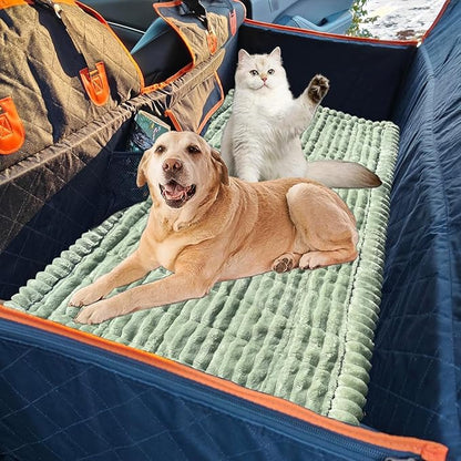 Dog Bed Mat for Car Backseat Extender, Non-Slip Pet Bed Mat for Car Back Seat Protector Cover, Furry Dog Couch Cover, Washable Travel Dogs Bed for Cars, SUVs, Sedans. (51" x 24") (Green, M)