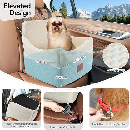 GL GLENSLAVE Dog Car Seat for Small/Medium Dogs, Dog Booster Car Seats with Thick Cushion for Dogs Under 35lbs, Detachable Washable Pet Carseat with Storage Pockets, 2 Safety Belts(Beige)