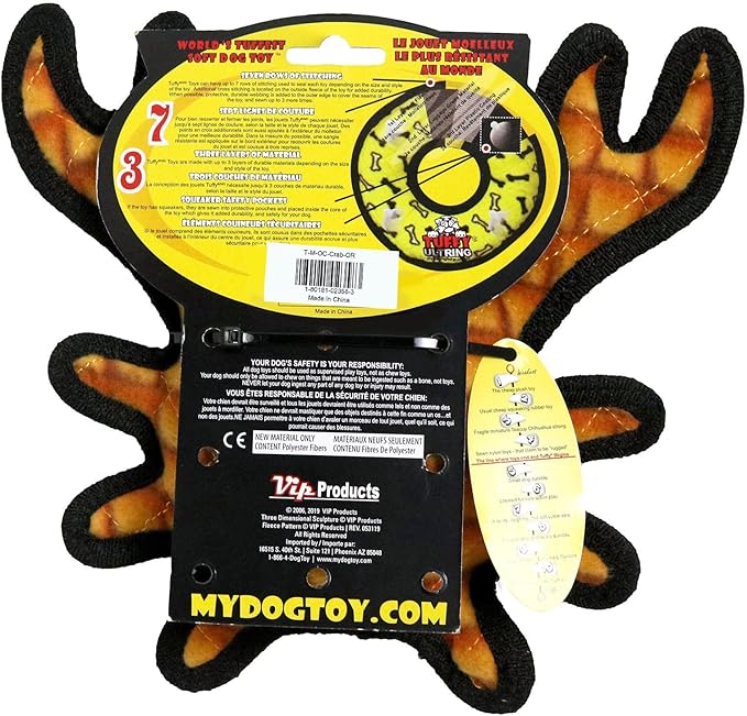 TUFFY - World's Tuffest Soft Dog Toy - Ocean- Squeakers - Multiple Layers. Made Durable, Strong & Tough. Interactive Play (Tug, Toss & Fetch). Machine Washable & Floats. (Crab Orange, Medium)