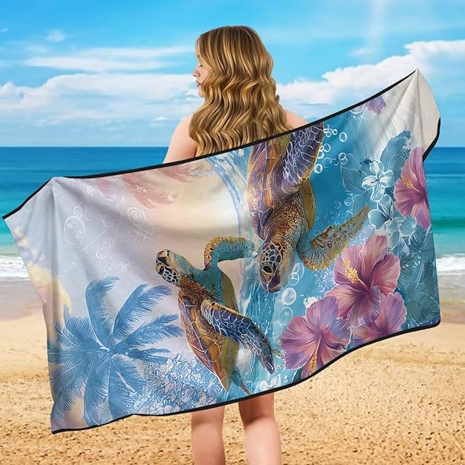 SEANATIVE Sports Towel Seat Covers for Cars - Quick-Dry Sweat Towels for Gym, Hiking & Beach with Anti-Scratch Design (Machine Washable, Universal Fit), Hawaii Sea Turtle Pattern