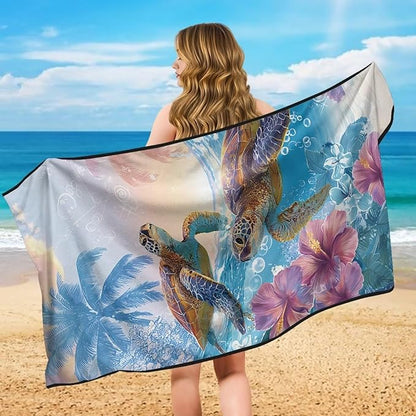 SEANATIVE Sports Towel Seat Covers for Cars - Quick-Dry Sweat Towels for Gym, Hiking & Beach with Anti-Scratch Design (Machine Washable, Universal Fit), Hawaii Sea Turtle Pattern