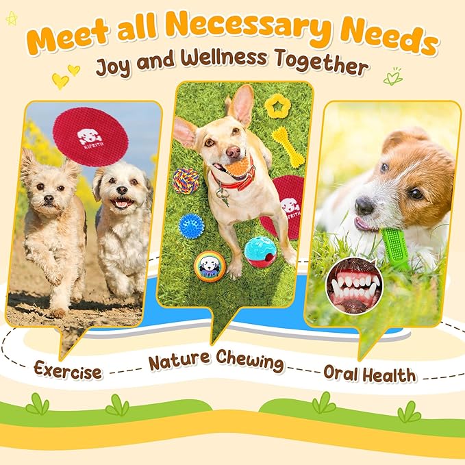 KIPRITII 25 Pack Various Dog Toys Set – Ideal for Teething, Entertainment & Interactive Play, Includes Puppy Toys, Rope Toys, Treat Balls and Squeaky Dog Toys