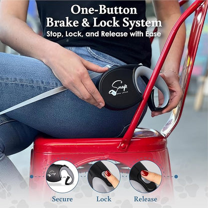 Snap Retractable Dog Leash with Built-in Clip, Hands-Free Connection, Reflective 16-ft Tape, Brake and Lock, Tangle-Free, for Medium and Large Dogs