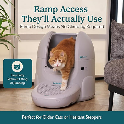 Petcove Self Cleaning Automatic Litter Box for Multi Cat - XL 65L Drum/Ultra Quiet 30-35dB Operation / 5 Safety Sensors/Easy App Control with Ultra Fast 5 GHz WiFi - Includes Ramp & 15 Litter Bags