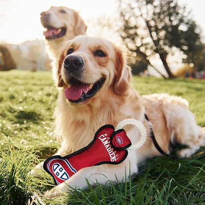 Pets First NHL Montreal Canadiens Dog Bone Squeak Toy with Cleaning Teething Ring