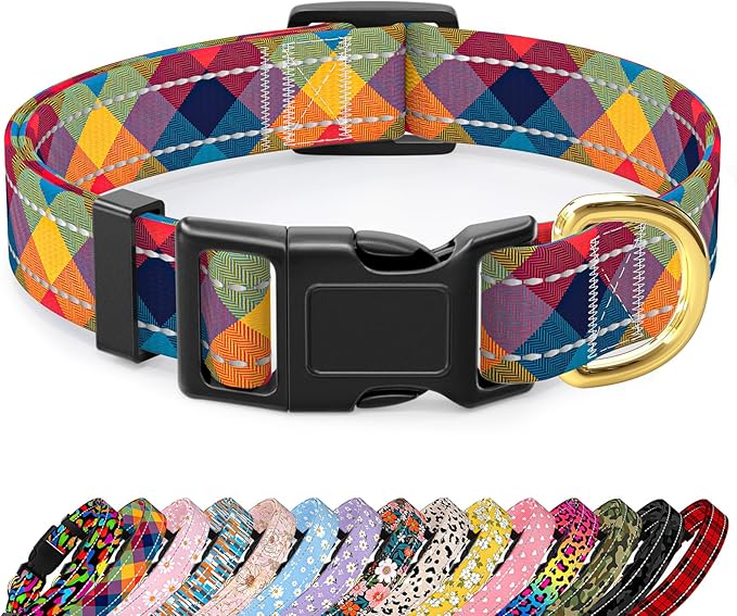 Reflective Dog Collar for Extra Small Dogs, Cute Boho Adjustable Heavy-Duty Nylon Puppy Collar for Boy and Girl Female, Soft Pet Accessories with Quick Release Buckle, Colorful Tartan