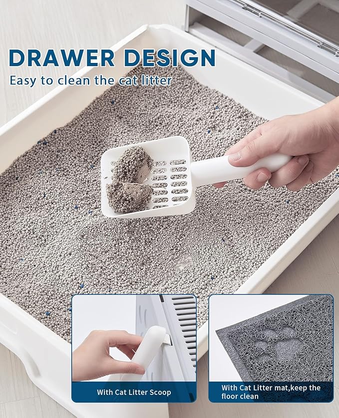 Cat Litter Box with Litter Mat and Scoop, Large Covered Litter Box with Lid, Front Entry Top Exit Kitty Box, Odor Control, Easy to Clean (Grey)