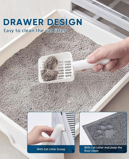 Cat Litter Box with Litter Mat and Scoop, Large Covered Litter Box with Lid, Front Entry Top Exit Kitty Box, Odor Control, Easy to Clean (Grey)