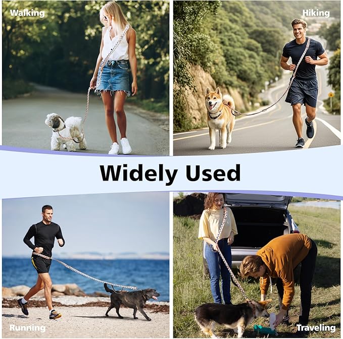 Hands Free Dog Leash, 8.5ft Adjustable Hands Free Leash for Medium Dogs, Versatile Handheld Crossbody Waist Lead with 3 Rings, for Running Jogging Walking, Sponge Handle, Geometric Orange