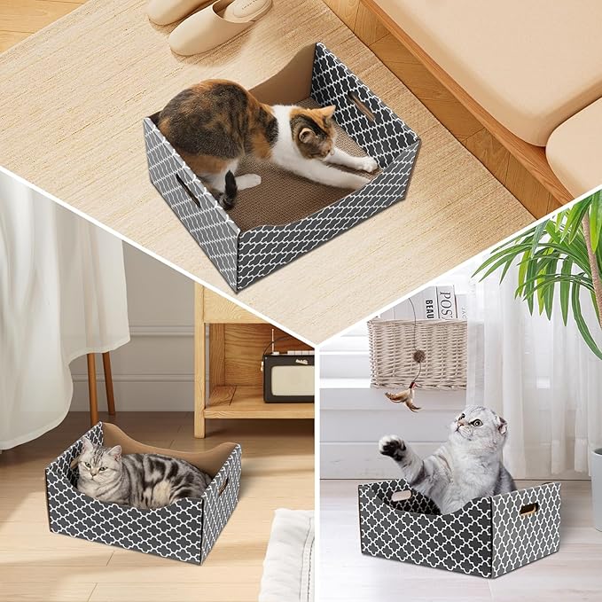 [Ultra-Large] Cardboard Cat Scratcher Box, Heavy Duty Cat Scratcher Bed with Double-Sided Scratch Pad, Sturdy and Refillable, Ideal for Scratching and Sleeping, Premium House for Indoor Cats