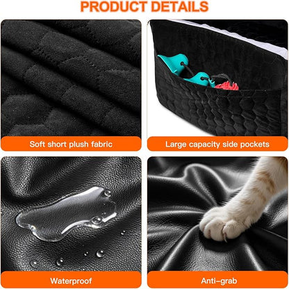 Dog Car Seat for Small Medium Dogs Under 35lbs - Dog Booster Car Seat with Adjustable Straps,Elevated Detachable Washable Pet Travel Cat Bed with Storage Pockets,2 Safety Belts (Black)