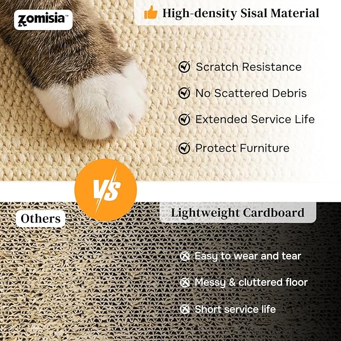 Cat Scratcher with Ball Track Toy, Large Sisal Scratch Pad for Indoor Adult Cats, Wooden Interactive Cat Puzzle Toys for Kitten Mental Stimulation Self Play Home Enrichment