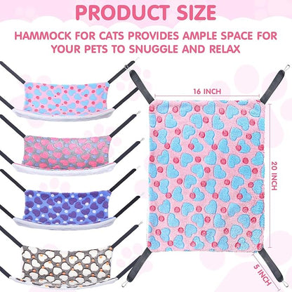 8 Pcs Cat Hammock for Cage, Pet Hammock Bed, Reversible Hanging Cat Hammocks Soft Bed, with Straps and Metal Hooks for Kitten Indoor Puppy Rabbits Feral Animals Shelters(Heart Style)