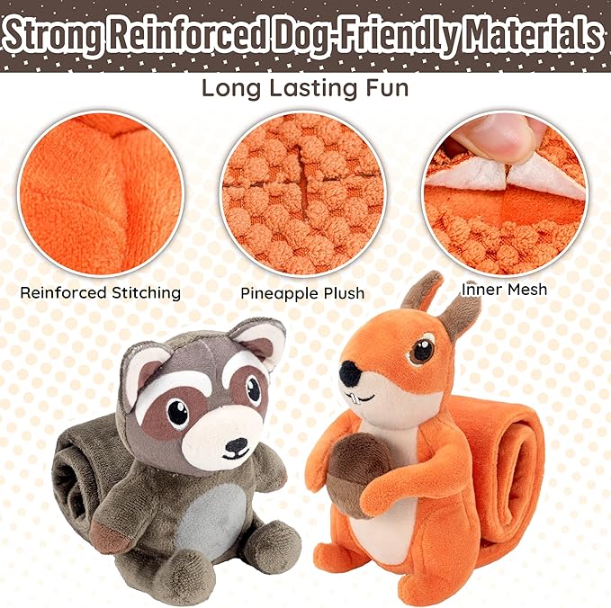 2-Pack Plush Squeaky Dog Toys, 23-Inch Snuffle Puzzle Tug of War Toy with Roll-Up Treat-Hiding Crinkle Tail, Enrichment Toys for Small & Medium Dogs to Relieve Boredom & Mental Stimulation