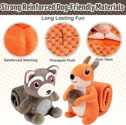 2-Pack Plush Squeaky Dog Toys, 23-Inch Snuffle Puzzle Tug of War Toy with Roll-Up Treat-Hiding Crinkle Tail, Enrichment Toys for Small & Medium Dogs to Relieve Boredom & Mental Stimulation