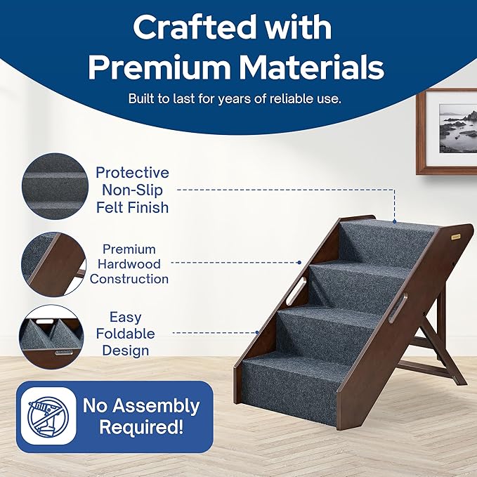 MECO Stakmore Pet Steps with Solid Hardwood Construction and Foldable Design, Stairs for High Beds for Pets in All Life Stages, Espresso