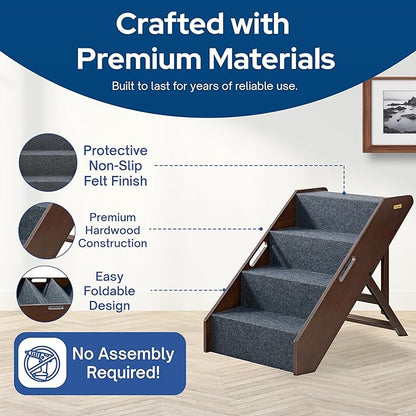 MECO Stakmore Pet Steps with Solid Hardwood Construction and Foldable Design, Stairs for High Beds for Pets in All Life Stages, Espresso