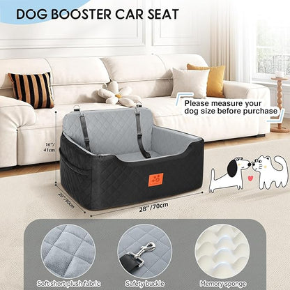 GL GLENSLAVE Dog Car Seat for Medium/Large Dogs,Pet Booster Car Seats for Under 50lbs or 2 Small Dogs, Detachable and Washable Pet Bed,Multi-Functional Travel Dog Bed(Black/Grey)